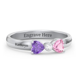 Birthstone Bow Ring with Bezeled Accent in 10K Solid White Gold with Amethyst, Pink Tourmaline, and White Premium Zirconia