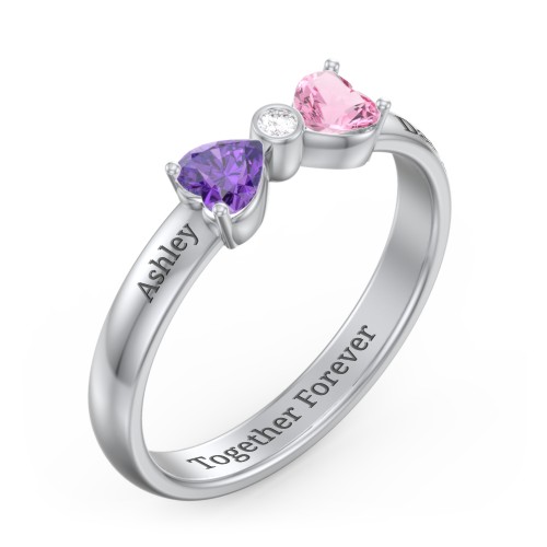 Birthstone Bow Ring with Bezeled Accent – 10K White Gold with Amethyst, Pink Tourmaline, and White Premium Zirconia