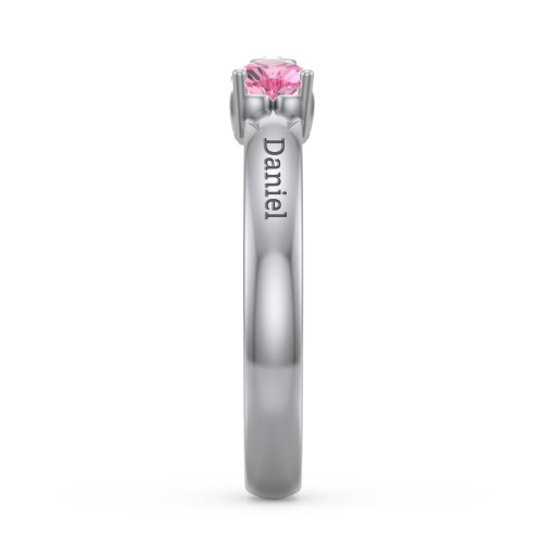 Birthstone Bow Ring with Bezeled Accent – 10K White Gold with Amethyst, Pink Tourmaline, and White Premium Zirconia