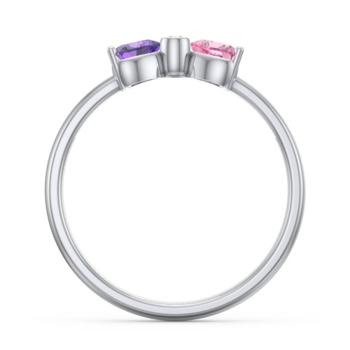 Birthstone Bow Ring with Bezeled Accent – 10K White Gold with Amethyst, Pink Tourmaline, and White Premium Zirconia
