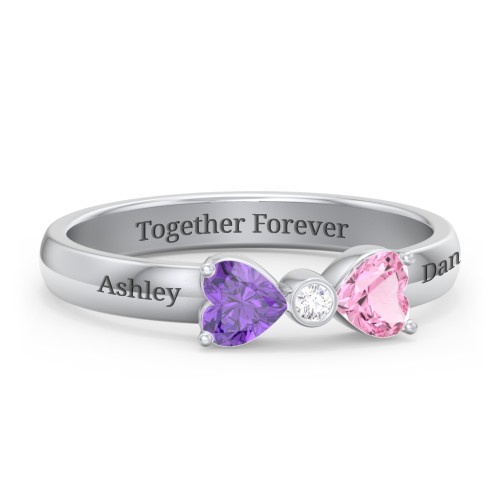 Birthstone Bow Ring with Bezeled Accent – 10K White Gold with Amethyst, Pink Tourmaline, and White Premium Zirconia