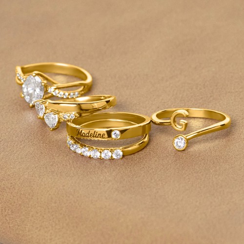 Stackable Birthstone Ring with Engraving