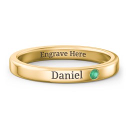 Stackable Birthstone Ring with Engraving in 18K Gold Plated Silver with Emerald