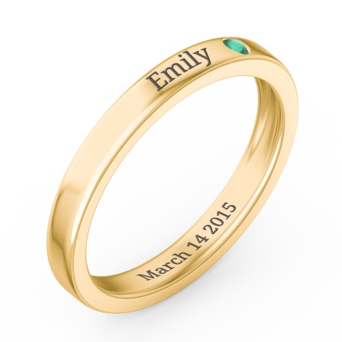 Stackable Birthstone Ring with Engraving – 18K Gold Plated Silver with Emerald