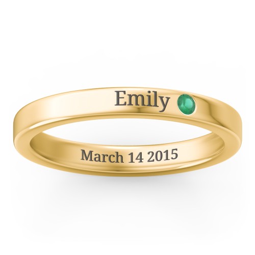 Stackable Birthstone Ring with Engraving – 18K Gold Plated Silver with Emerald