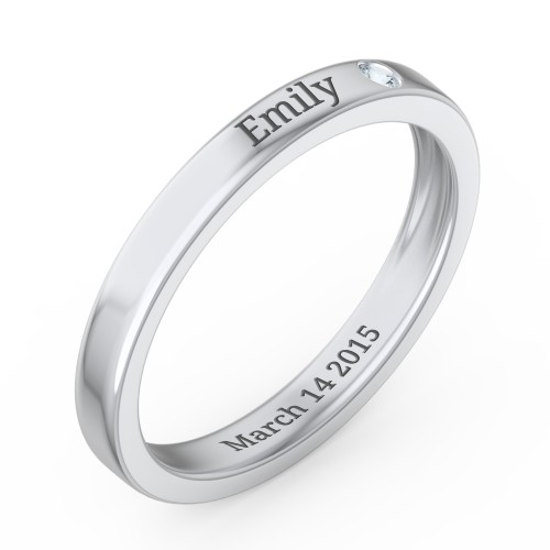 Stackable Birthstone Ring with Engraving – Sterling Silver with Aquamarine