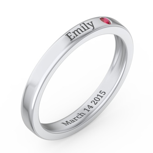 Stackable Birthstone Ring with Engraving – Sterling Silver with Garnet
