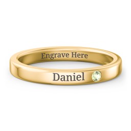 Stackable Birthstone Ring with Engraving in 10K Solid Yellow Gold with Peridot