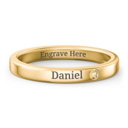Stackable Birthstone Ring with Engraving in 10K Solid Yellow Gold with Citrine