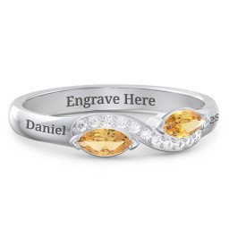 Infinity Marquise Ring with Accents in 925 Sterling Silver with Citrine and White Premium Zirconia