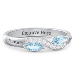 Infinity Marquise Ring with Accents in 925 Sterling Silver with Blue Topaz and White Premium Zirconia