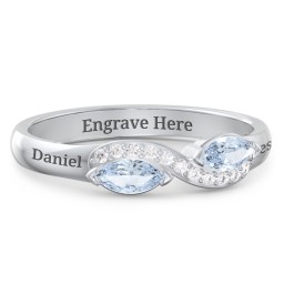Infinity Marquise Ring with Accents in 925 Sterling Silver with Aquamarine and White Premium Zirconia
