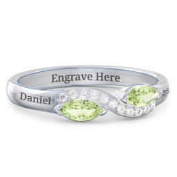 Infinity Marquise Ring with Accents in 925 Sterling Silver with Peridot and White Premium Zirconia