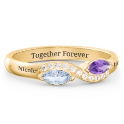 Infinity Marquise Ring with Accents in 10K Solid Yellow Gold with Aquamarine, Amethyst, and White Premium Zirconia