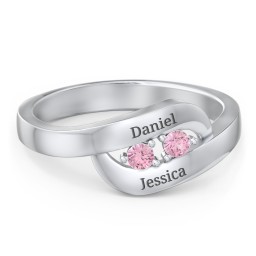 Swirl Double Birthstone Ring in 925 Sterling Silver with Pink Tourmaline