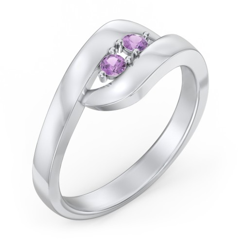 Swirl Double Birthstone Ring – Sterling Silver with Amethyst