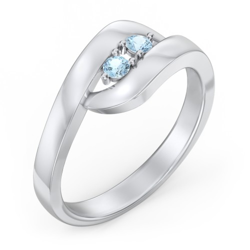 Swirl Double Birthstone Ring – Sterling Silver with Blue Topaz