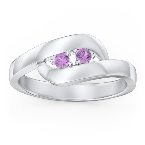 Swirl Double Birthstone Ring – Sterling Silver with Amethyst