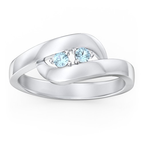 Swirl Double Birthstone Ring – Sterling Silver with Blue Topaz