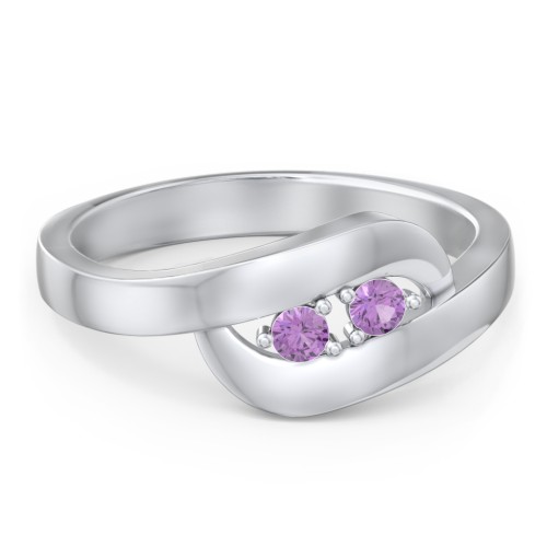 Swirl Double Birthstone Ring – Sterling Silver with Amethyst