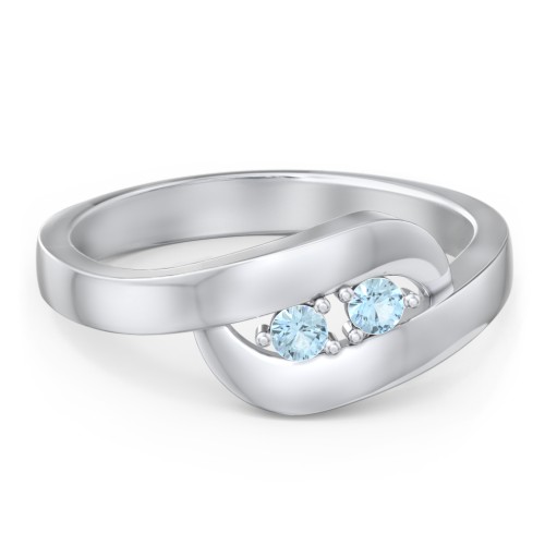 Swirl Double Birthstone Ring – Sterling Silver with Blue Topaz