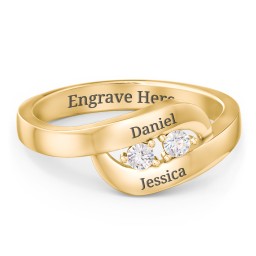 Swirl Double Birthstone Ring in 10K Solid Yellow Gold with Cubic Zirconia