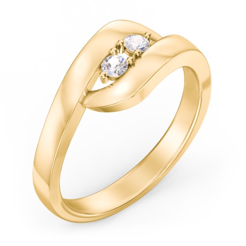 Swirl Double Birthstone Ring – 10K Yellow Gold with Cubic Zirconia