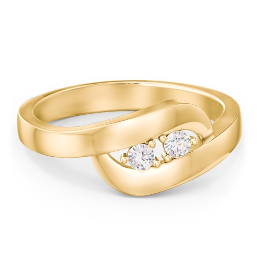 Swirl Double Birthstone Ring – 10K Yellow Gold with Cubic Zirconia