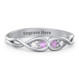 Double Infinity Birthstone Ring with Accents in 925 Sterling Silver with Amethyst and White Premium Zirconia