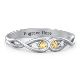Double Infinity Birthstone Ring with Accents in 925 Sterling Silver with Citrine and Diamond