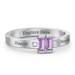 Baguette Birthstone Ring with Accents