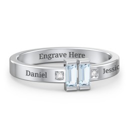 Baguette Birthstone Ring with Accents