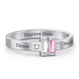 Baguette Birthstone Ring with Accents