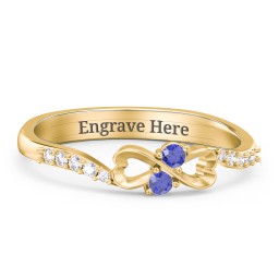 Infinity Heart Ring with Accents in 18K Gold Plated Silver with Blue Sapphire and White Premium Zirconia
