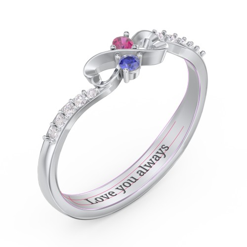 Infinity Heart Ring with Accents – Sterling Silver with Blue Sapphire, Ruby, and White Premium Zirconia