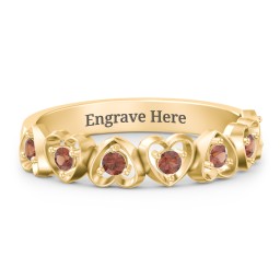 Multi-Heart Ring with Birthstones in 18K Gold Plated Silver with Garnet