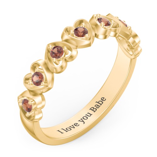 Multi-Heart Ring with Birthstones – 18K Gold Plated Silver with Garnet