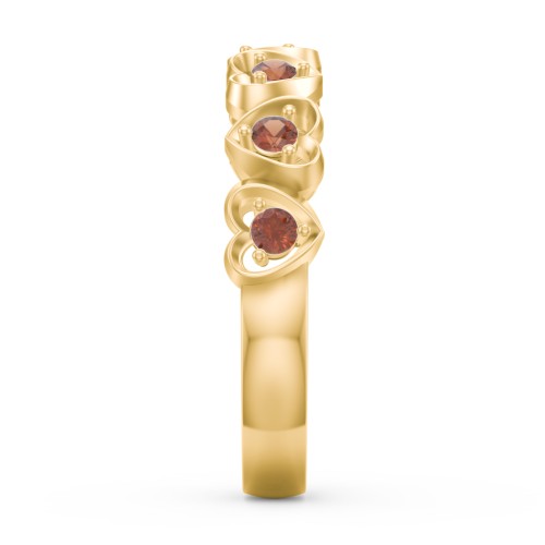 Multi-Heart Ring with Birthstones – 18K Gold Plated Silver with Garnet