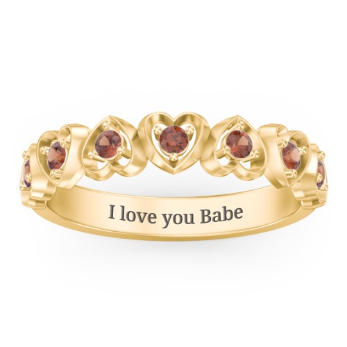 Multi-Heart Ring with Birthstones – 18K Gold Plated Silver with Garnet