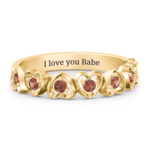 Multi-Heart Ring with Birthstones – 18K Gold Plated Silver with Garnet