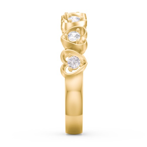 Multi-Heart Ring with Birthstones – 10K Yellow Gold with Cubic Zirconia