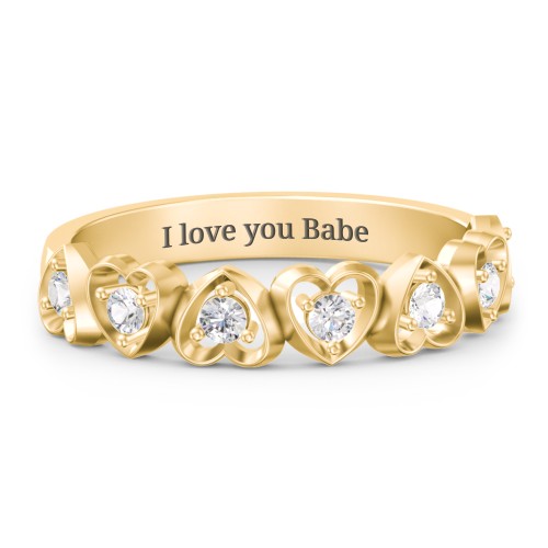 Multi-Heart Ring with Birthstones – 10K Yellow Gold with Cubic Zirconia