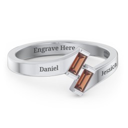 Engravable Slanted Baguette Ring in 925 Sterling Silver with Garnet