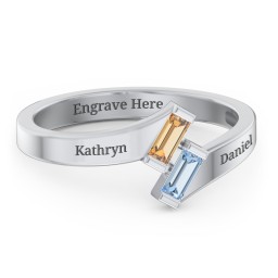 Engravable Slanted Baguette Ring in 925 Sterling Silver with Citrine and Blue Topaz