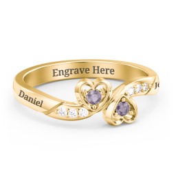 Duo of Hearts Ring in 18K Gold Plated Silver with Alexandrite and White Premium Zirconia