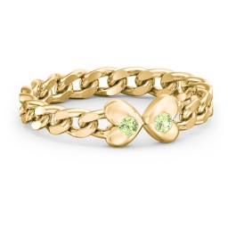 Curb Link Chain Heart Ring in 18K Gold Plated Silver with Peridot