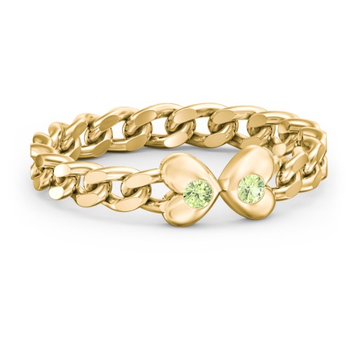 Curb Link Chain Heart Ring – 18K Gold Plated Silver with Peridot