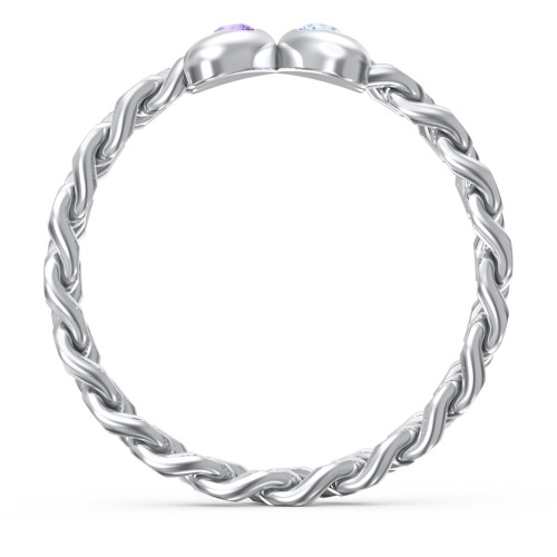 Curb Link Chain Heart Ring – Sterling Silver with Amethyst and Blue Topaz