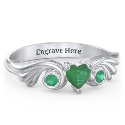 Angel Wing Ring with Heart Shaped Gemstone