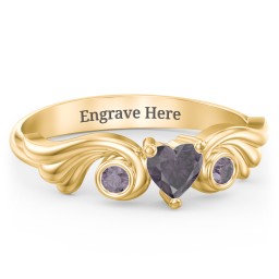 Angel Wing Ring with Heart Shaped Gemstone in 18K Gold Plated Silver with Alexandrite